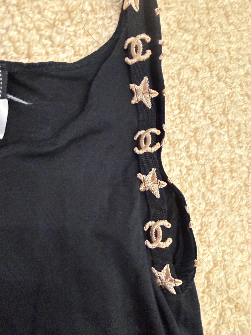 CHANEL Black Logo-Trim Tank Top with Star Accents - Picture 2 of 8